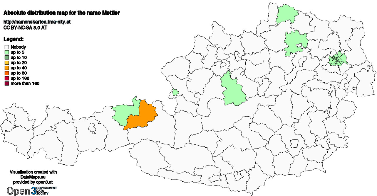 Absolute Distribution maps for surname Mettler