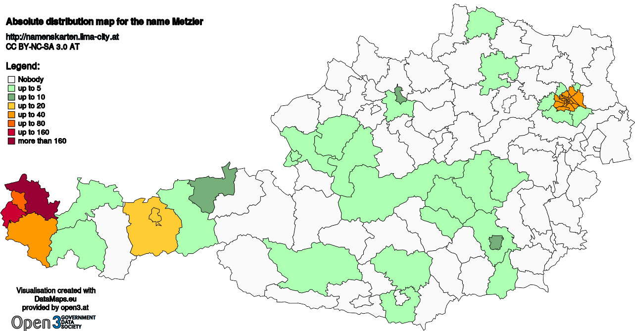 Absolute Distribution maps for surname Metzler