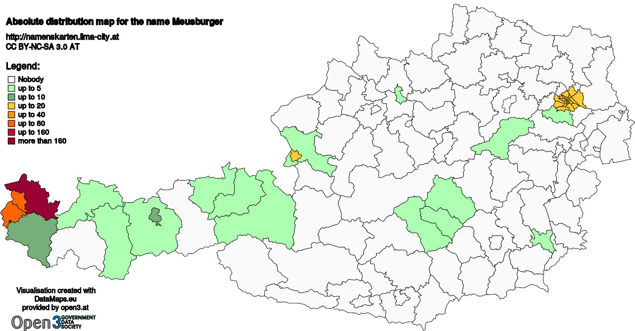 Absolute Distribution maps for surname Meusburger