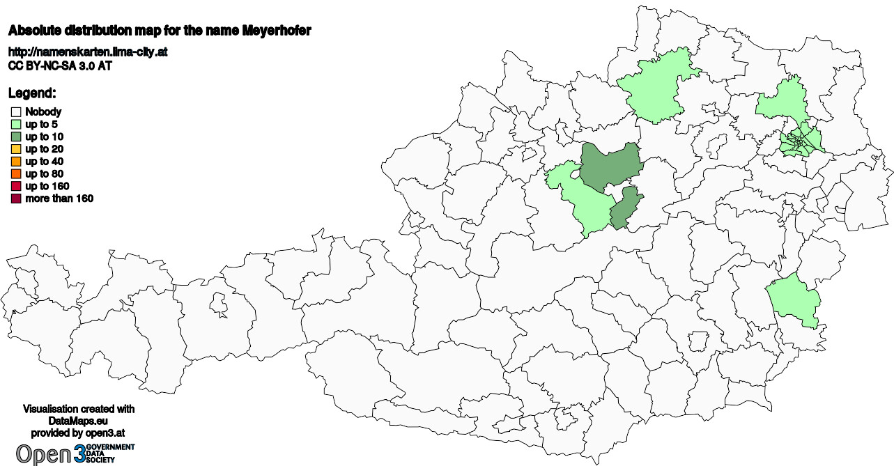 Absolute Distribution maps for surname Meyerhofer