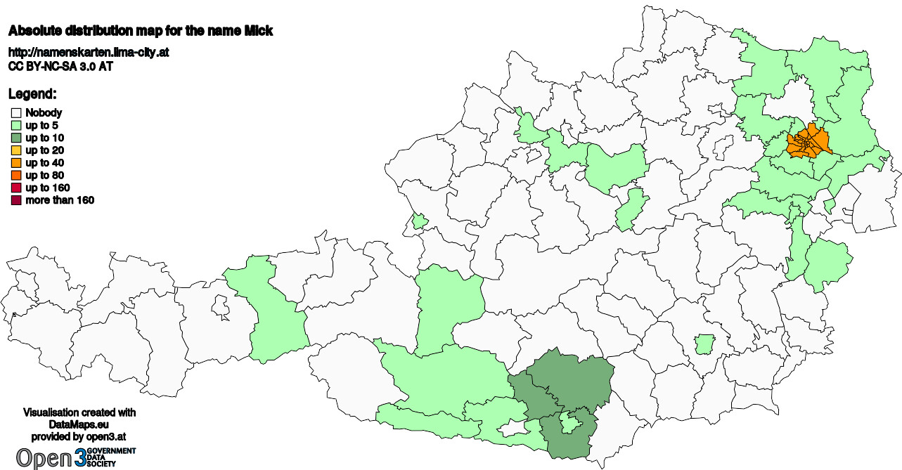 Absolute Distribution maps for surname Mick