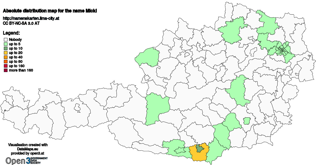 Absolute Distribution maps for surname Mickl