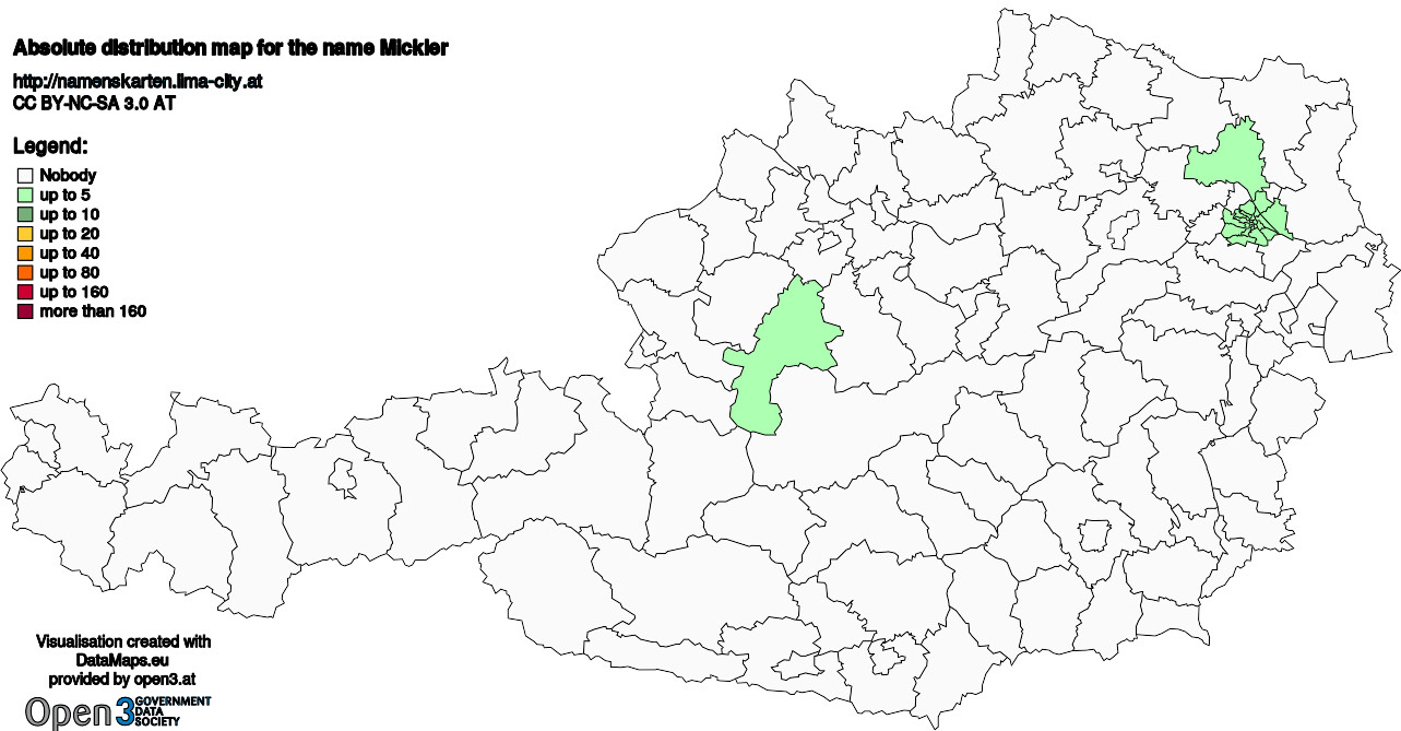 Absolute Distribution maps for surname Mickler