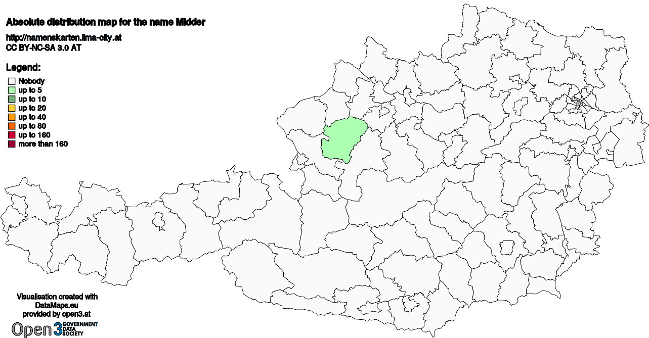 Absolute Distribution maps for surname Midder