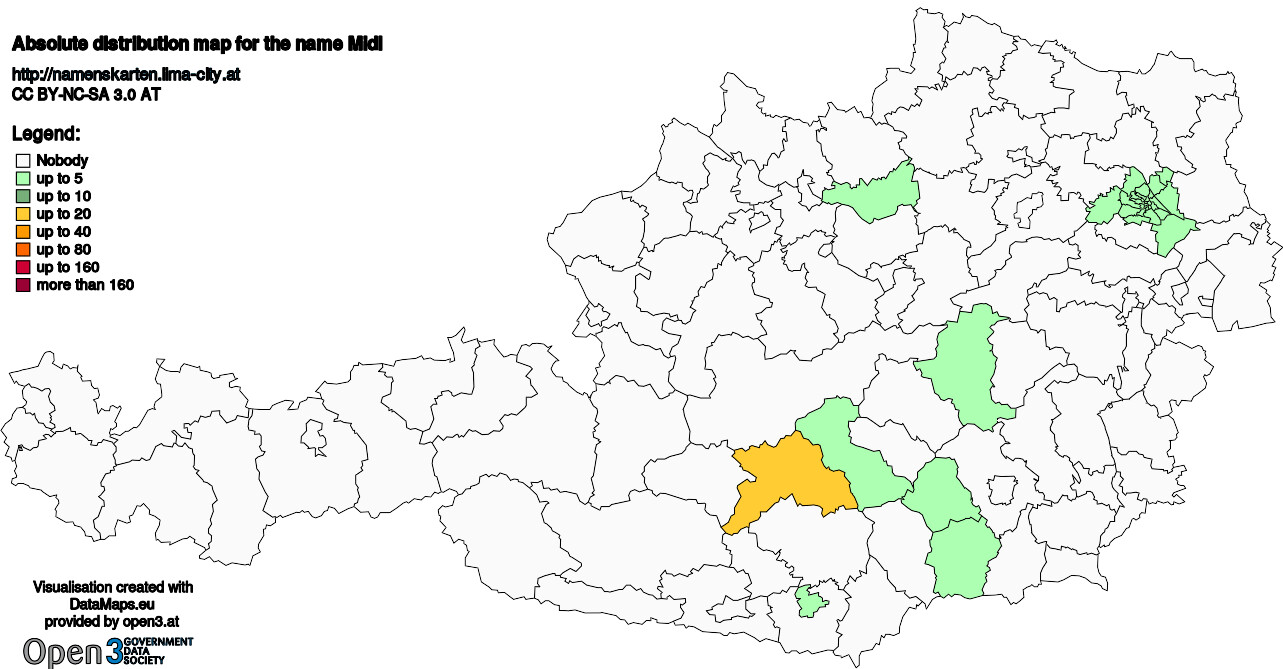 Absolute Distribution maps for surname Midl