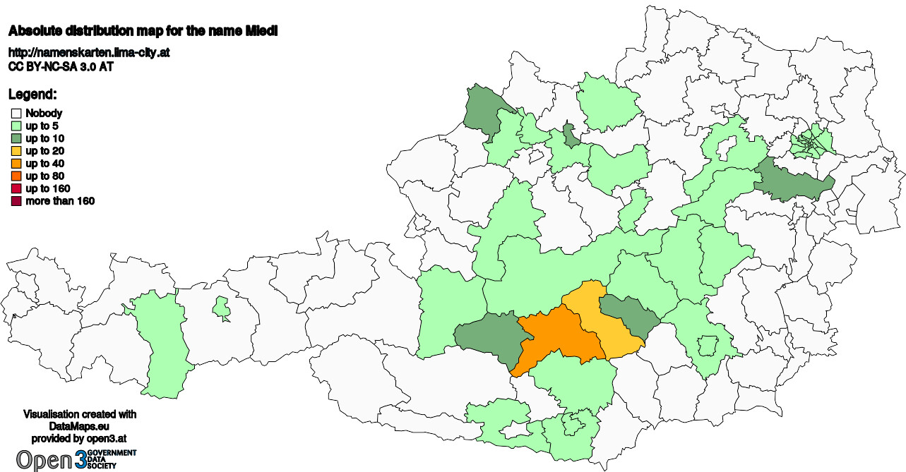 Absolute Distribution maps for surname Miedl