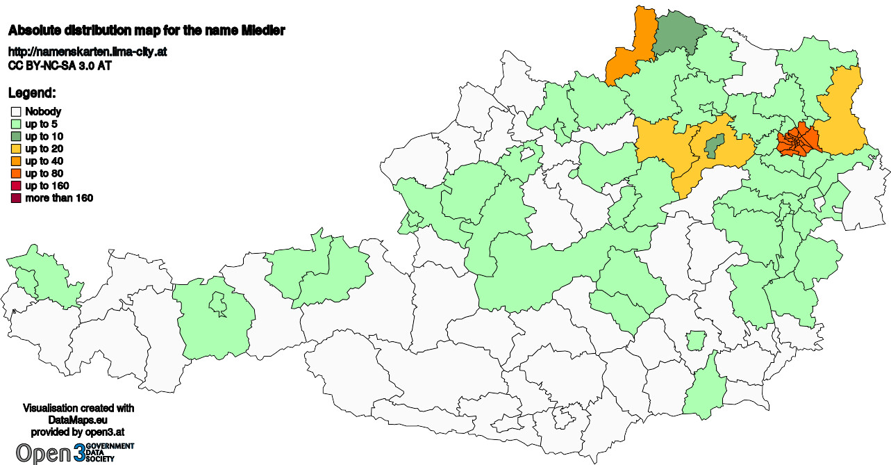 Absolute Distribution maps for surname Miedler