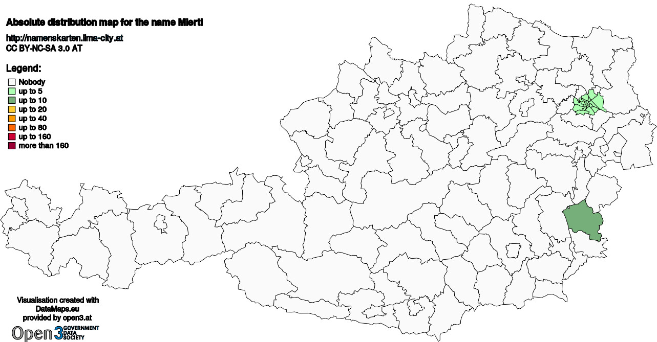 Absolute Distribution maps for surname Miertl