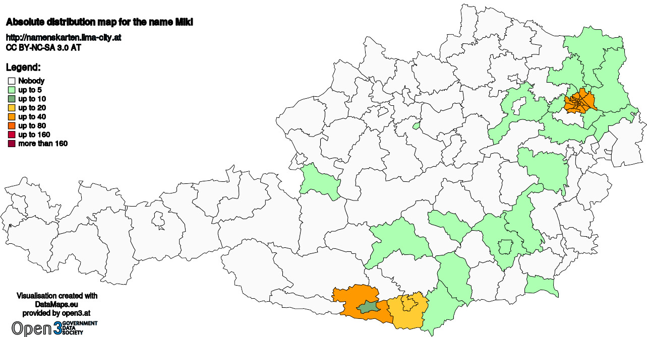 Absolute Distribution maps for surname Mikl