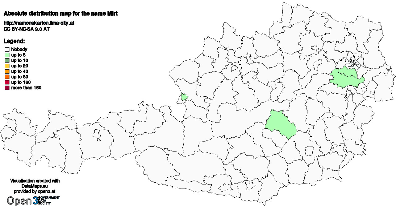 Absolute Distribution maps for surname Mirt