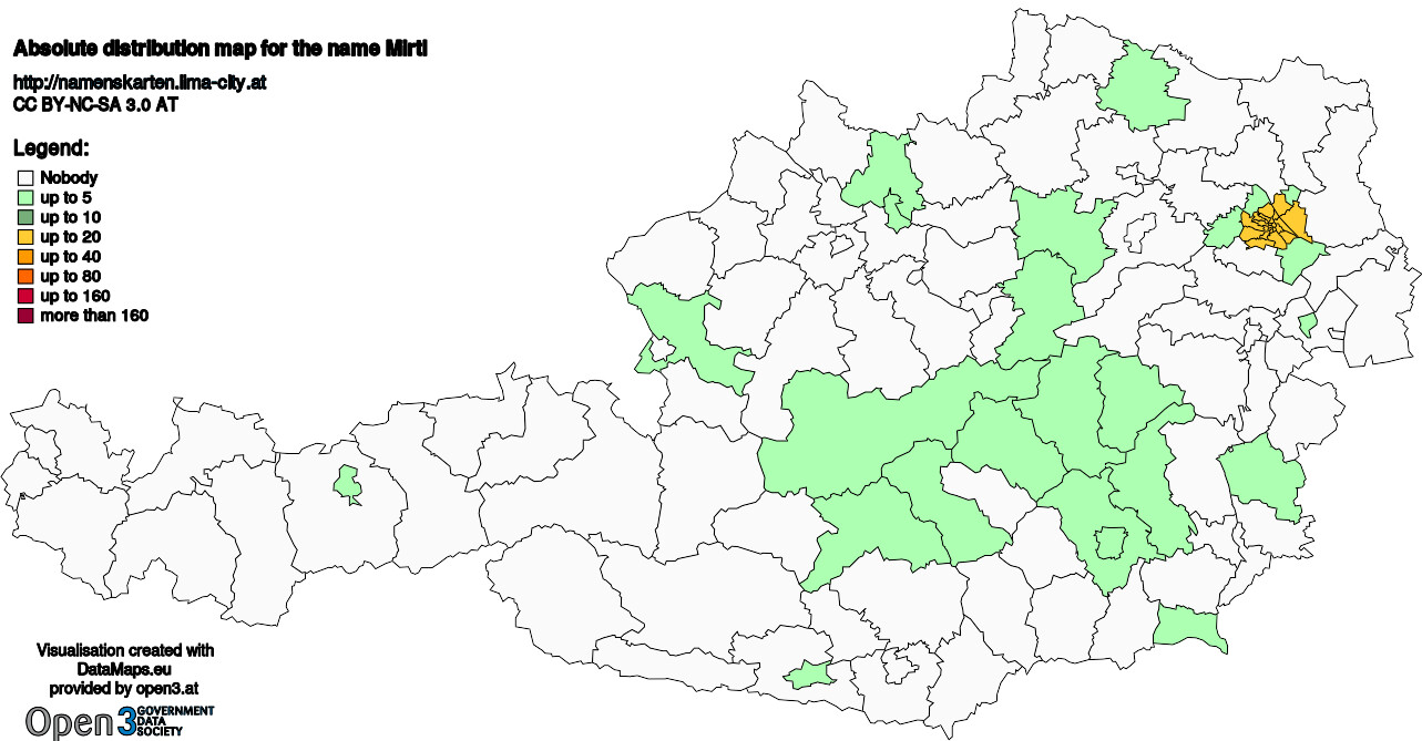 Absolute Distribution maps for surname Mirtl