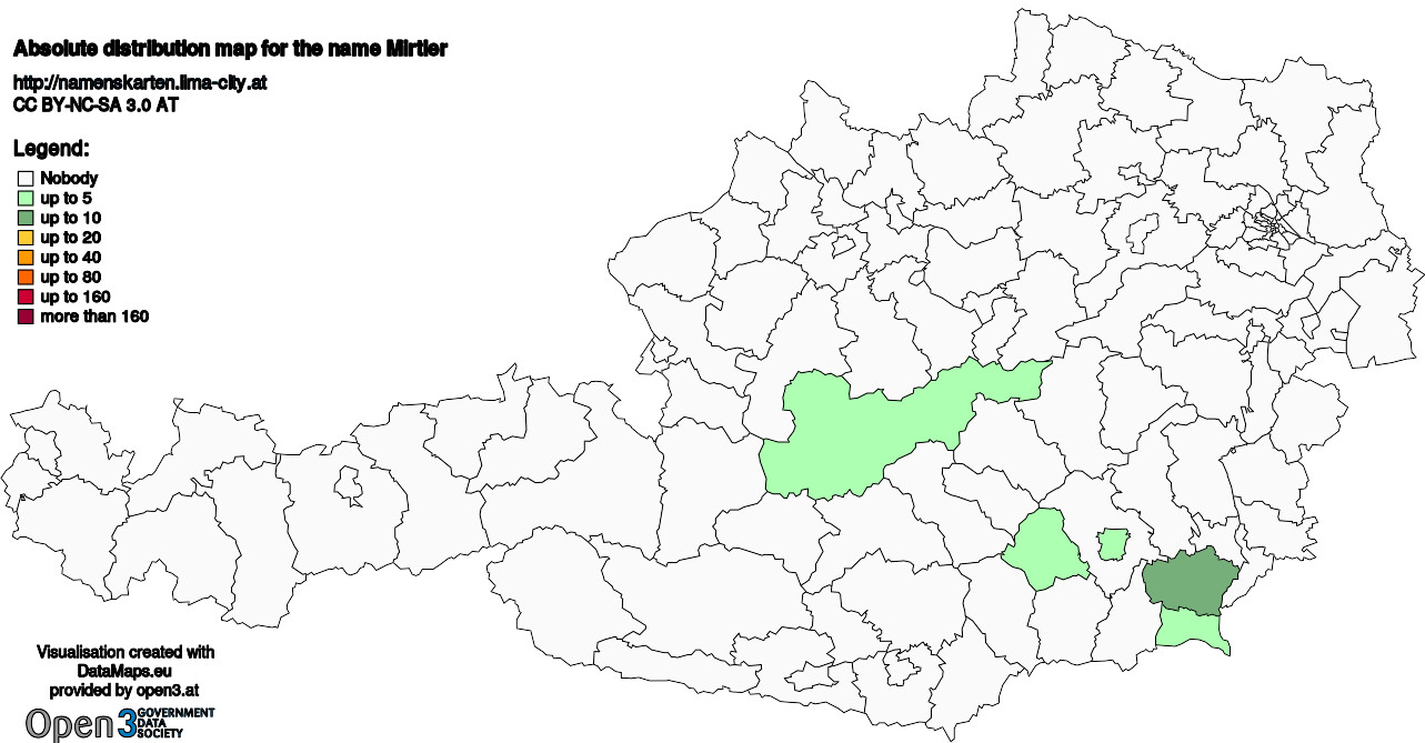 Absolute Distribution maps for surname Mirtler