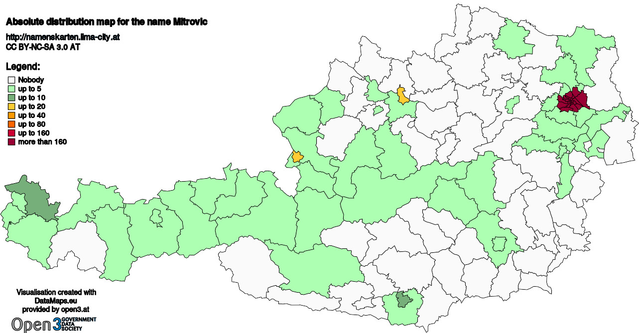 Absolute Distribution maps for surname Mitrovic