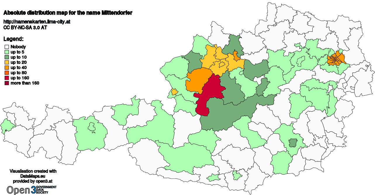 Absolute Distribution maps for surname Mittendorfer