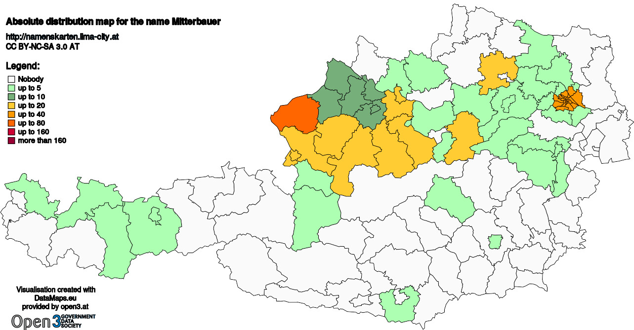 Absolute Distribution maps for surname Mitterbauer