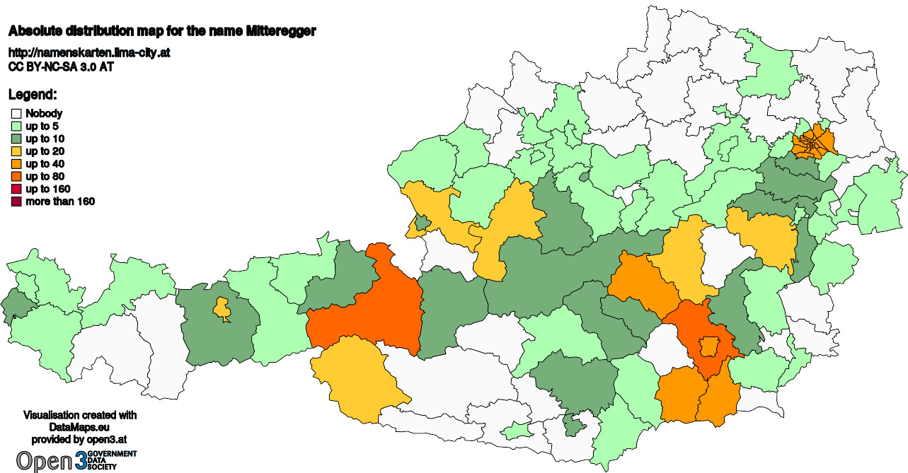 Absolute Distribution maps for surname Mitteregger