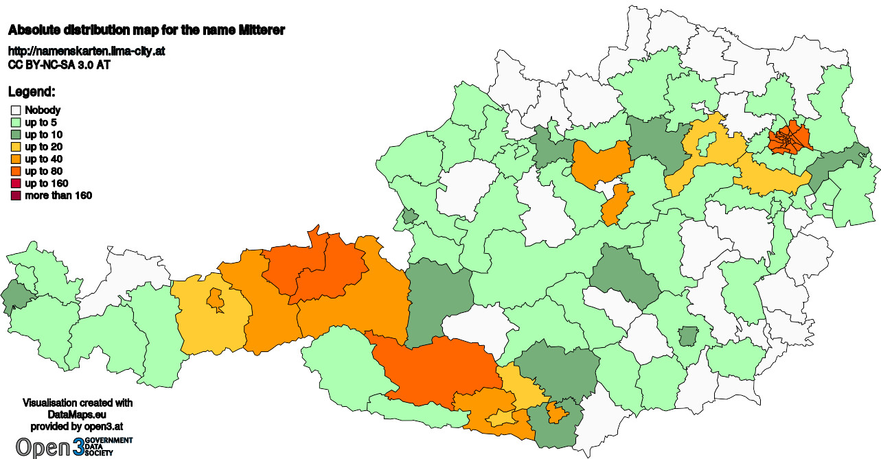 Absolute Distribution maps for surname Mitterer