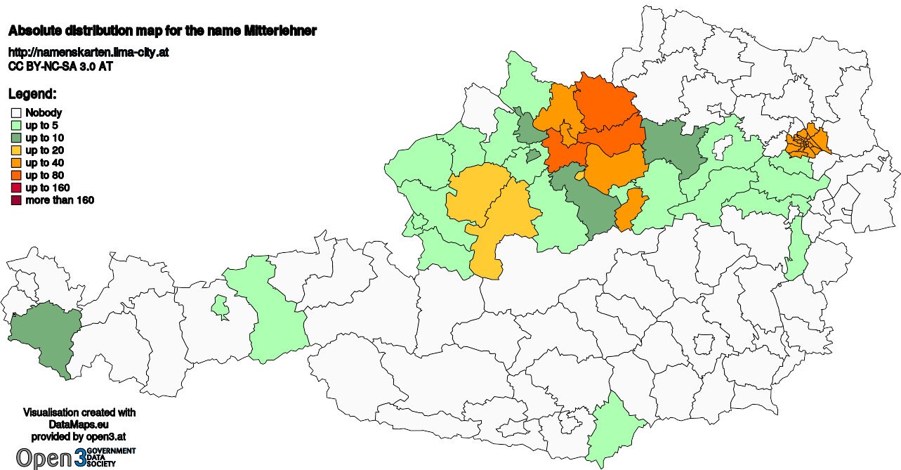 Absolute Distribution maps for surname Mitterlehner