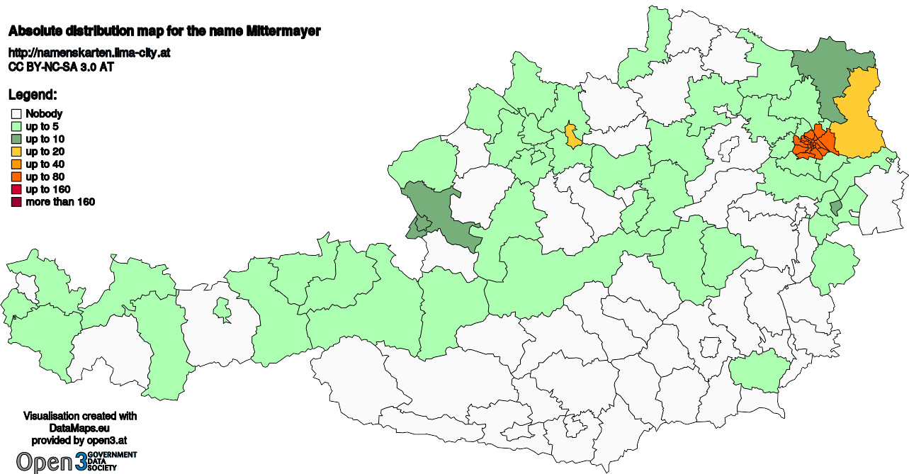 Absolute Distribution maps for surname Mittermayer