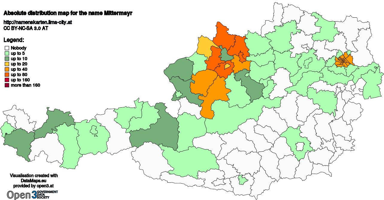 Absolute Distribution maps for surname Mittermayr