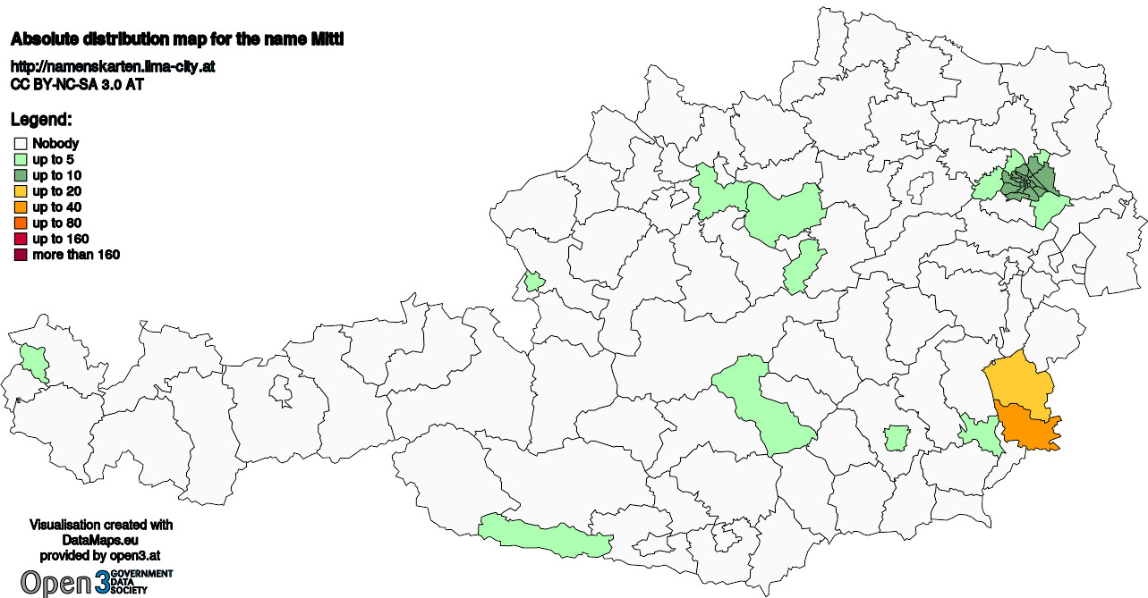 Absolute Distribution maps for surname Mittl