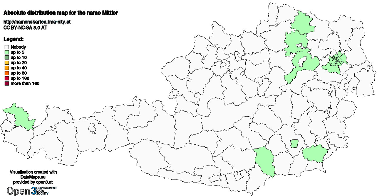 Absolute Distribution maps for surname Mittler