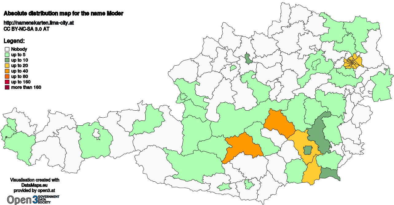 Absolute Distribution maps for surname Moder