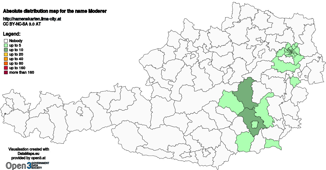 Absolute Distribution maps for surname Moderer