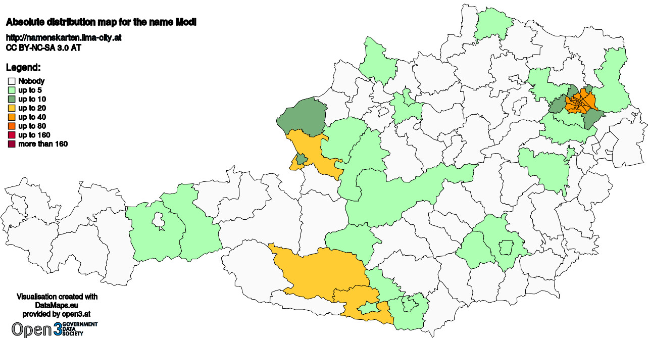 Absolute Distribution maps for surname Modl