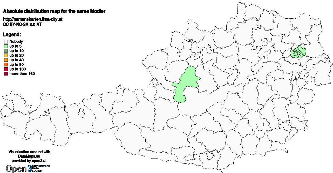 Absolute Distribution maps for surname Modler