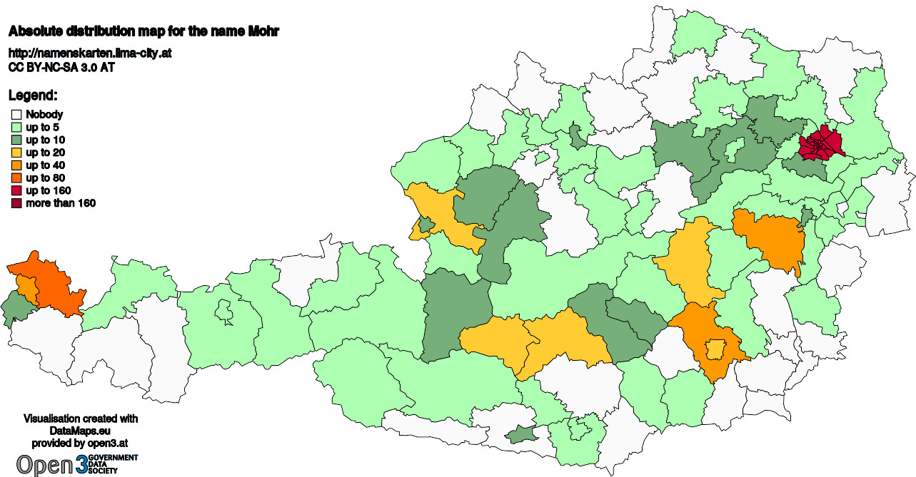 Absolute Distribution maps for surname Mohr