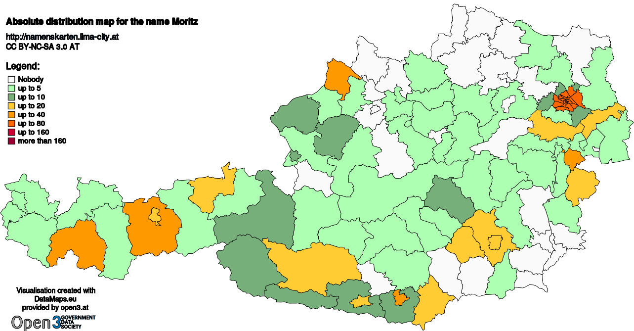 Absolute Distribution maps for surname Moritz