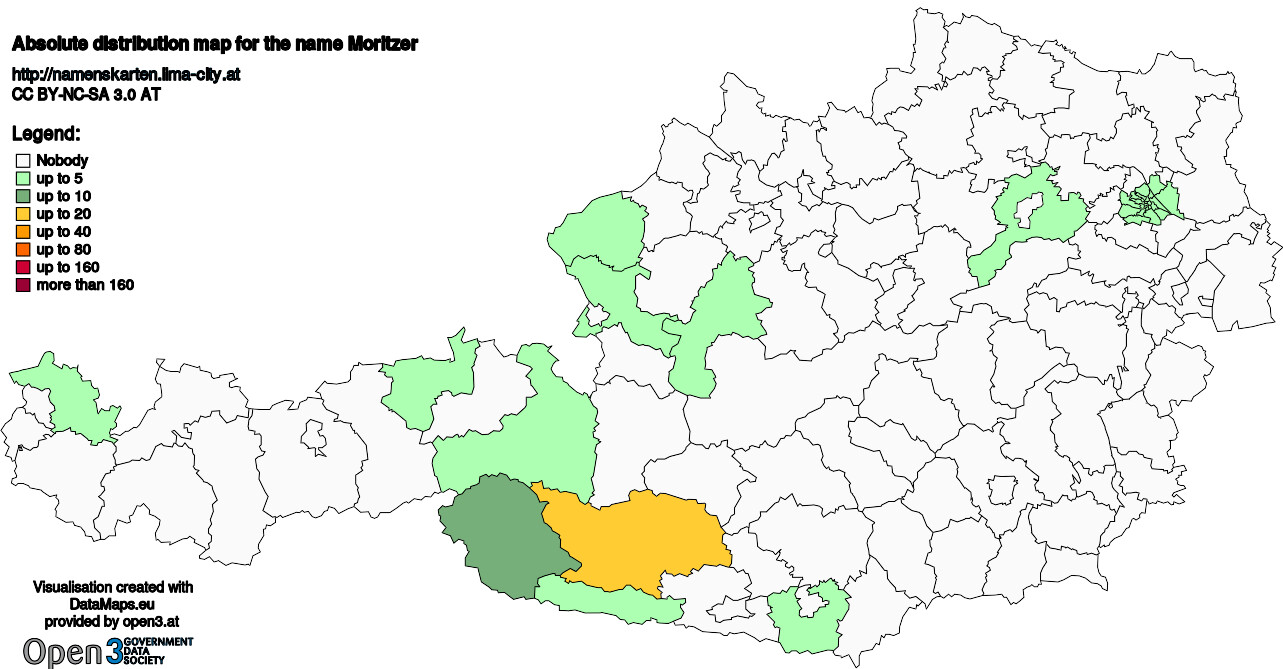 Absolute Distribution maps for surname Moritzer