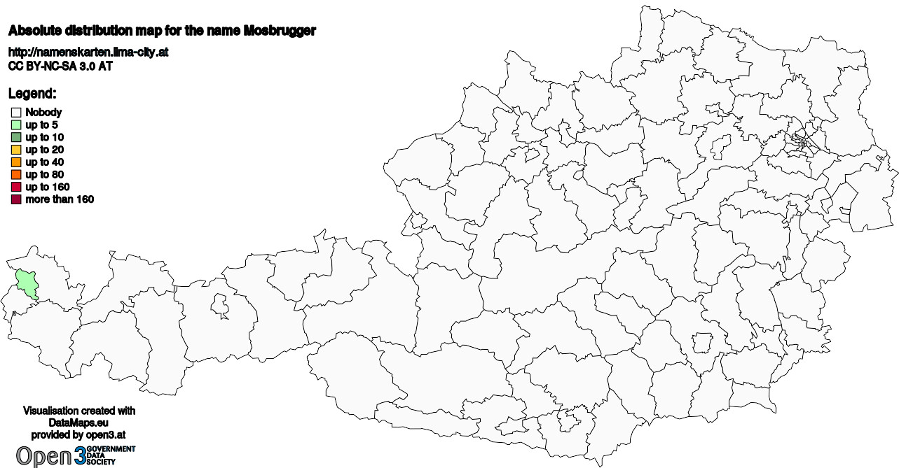 Absolute Distribution maps for surname Mosbrugger