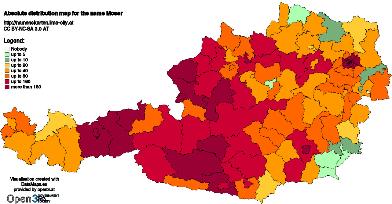 Absolute Distribution maps for surname Moser