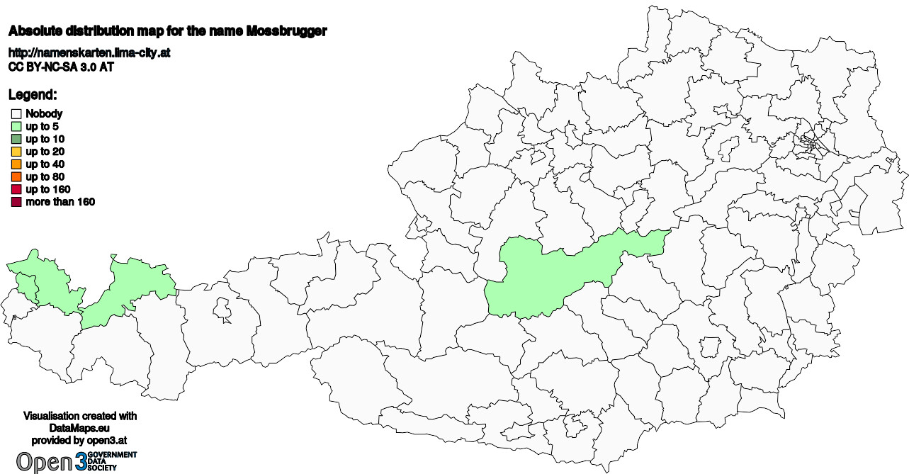 Absolute Distribution maps for surname Mossbrugger