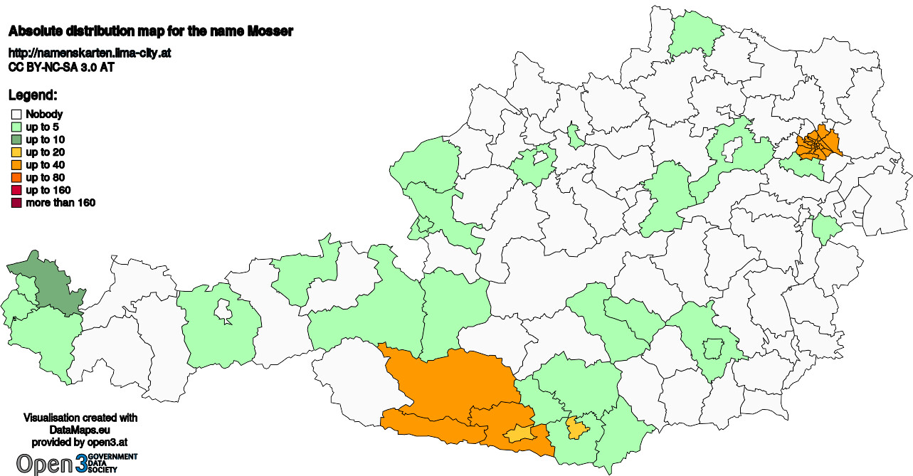 Absolute Distribution maps for surname Mosser
