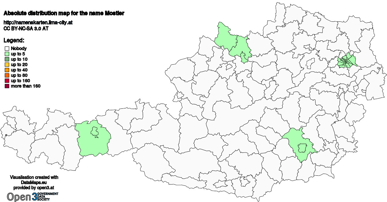 Absolute Distribution maps for surname Mostler