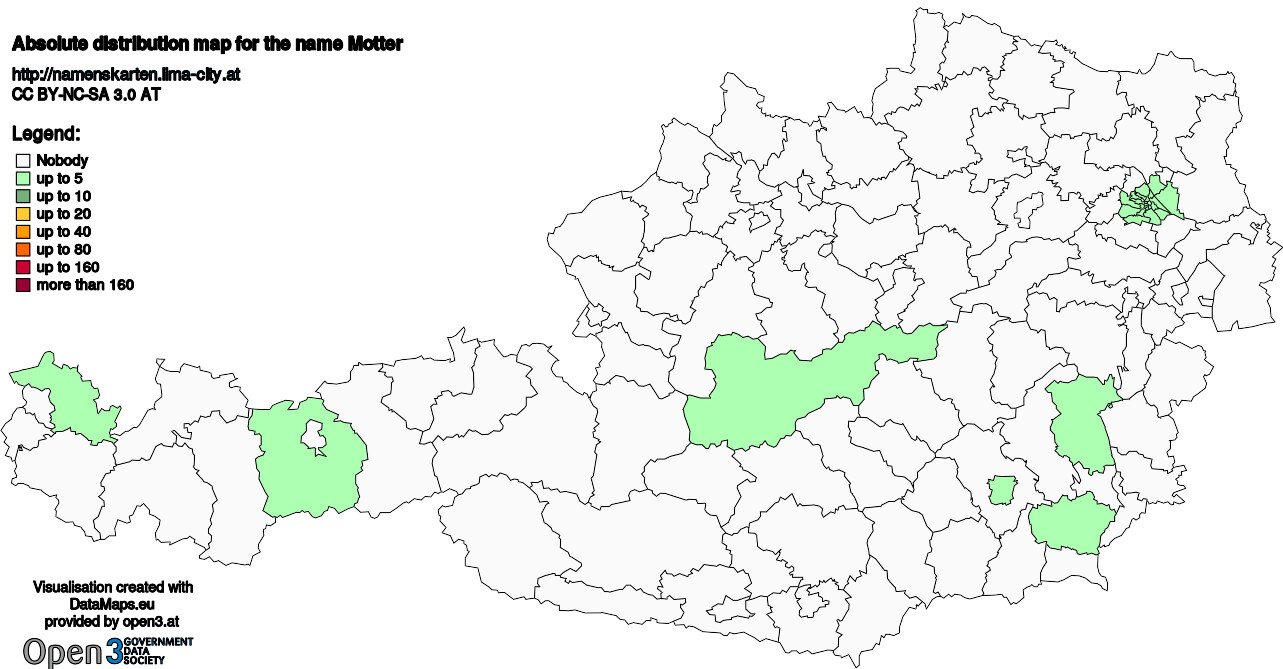 Absolute Distribution maps for surname Motter