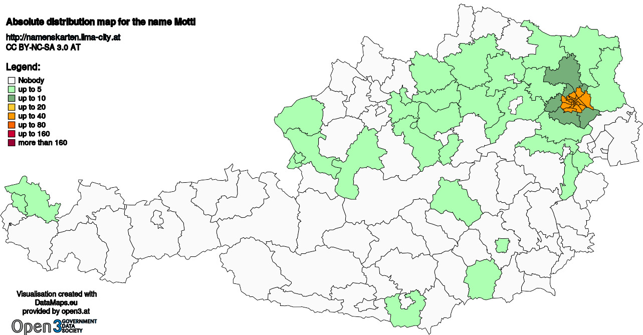 Absolute Distribution maps for surname Mottl