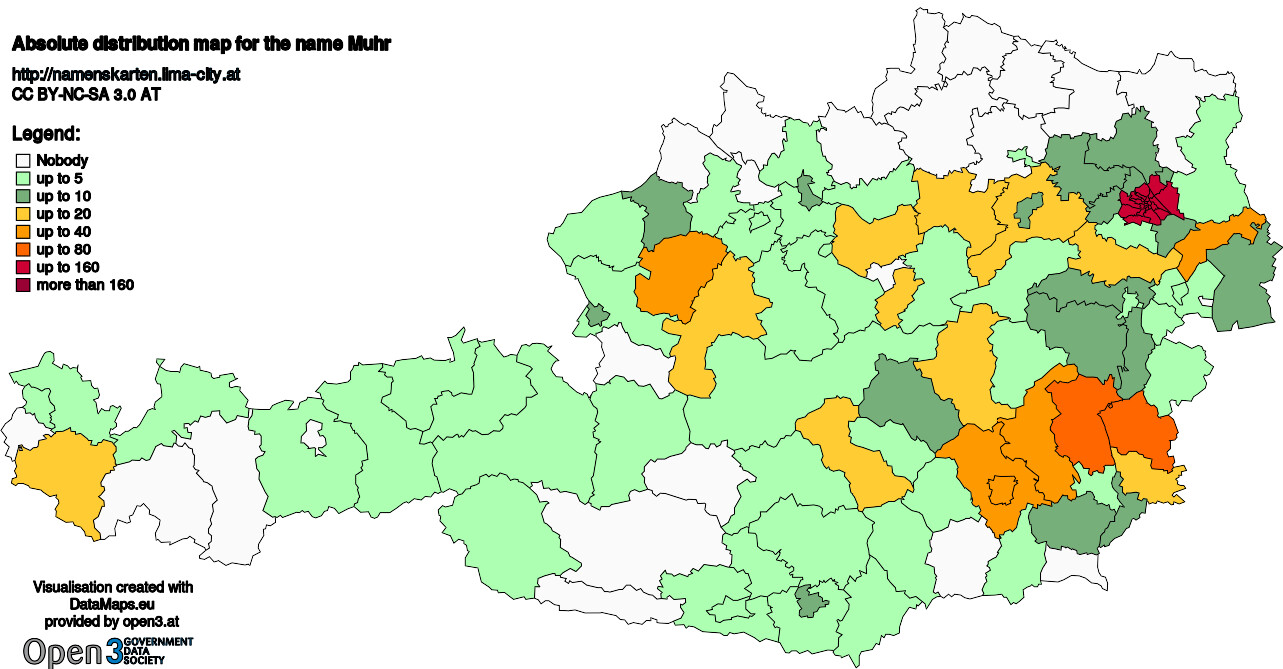 Absolute Distribution maps for surname Muhr