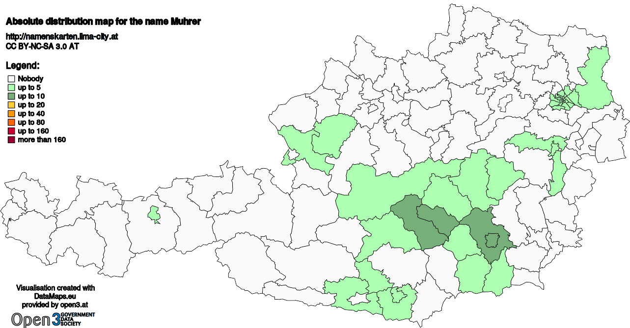 Absolute Distribution maps for surname Muhrer