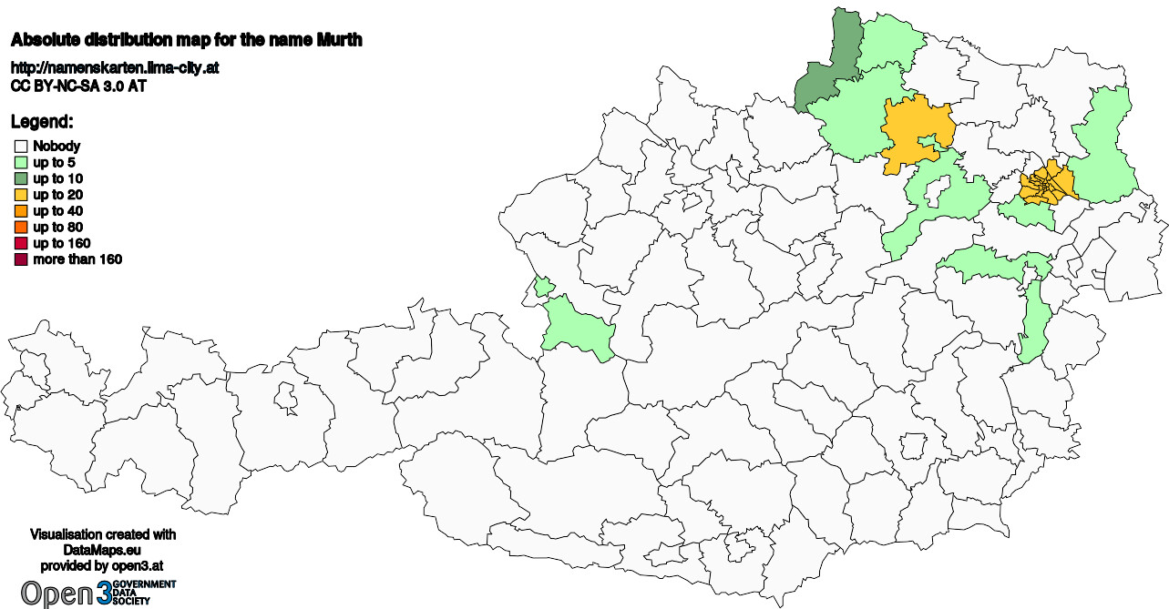 Absolute Distribution maps for surname Murth