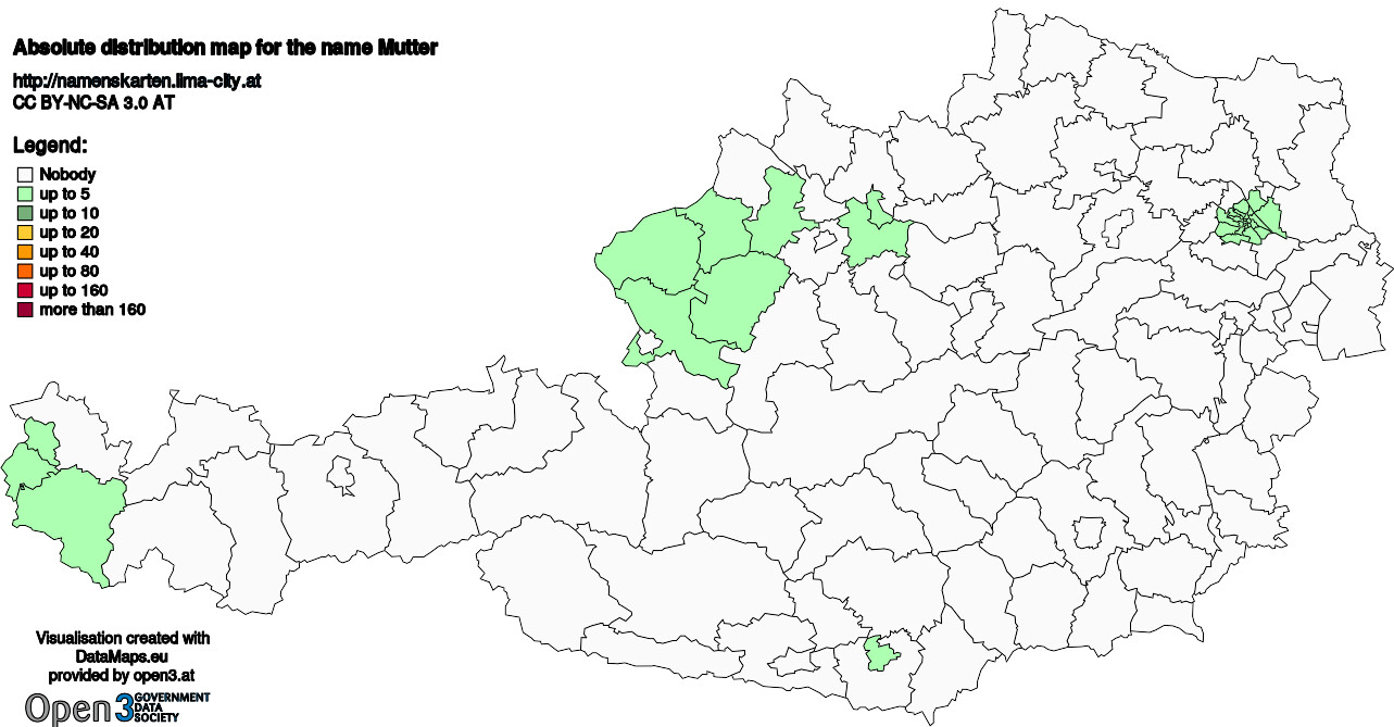 Absolute Distribution maps for surname Mutter