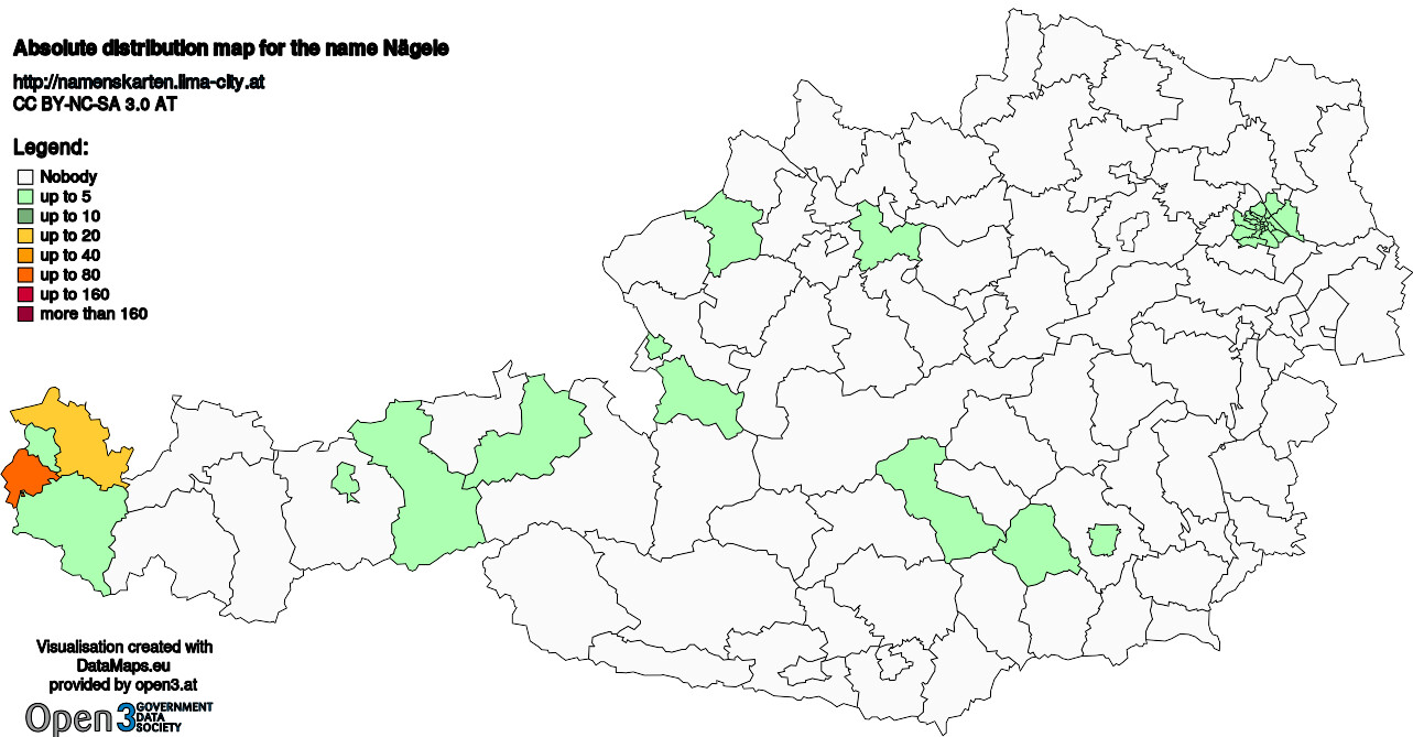 Absolute Distribution maps for surname Nägele