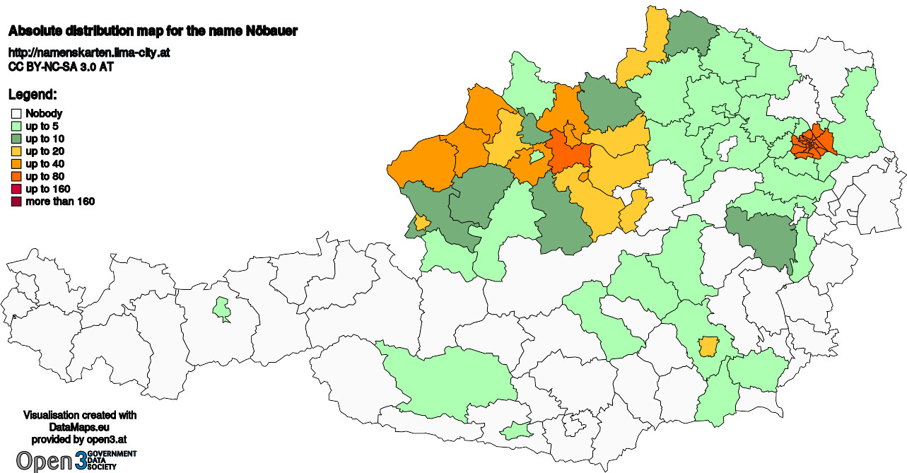 Absolute Distribution maps for surname Nöbauer