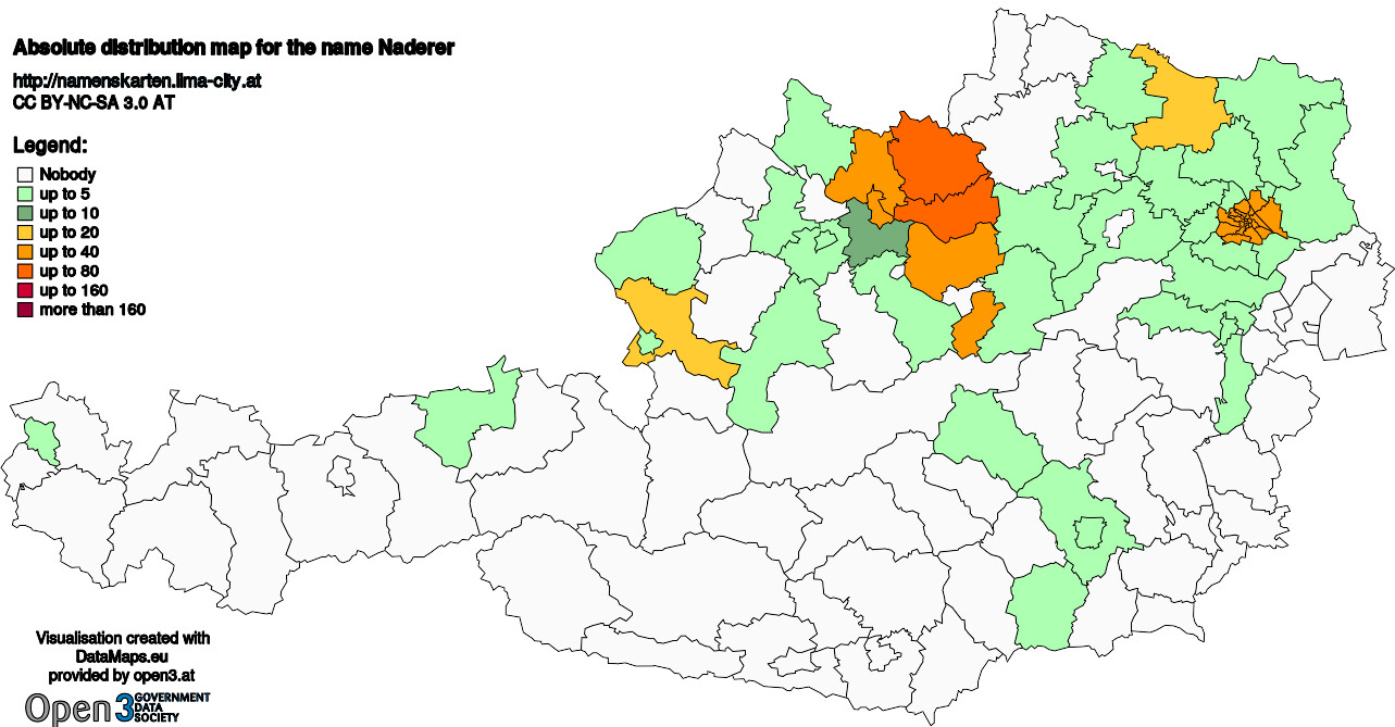 Absolute Distribution maps for surname Naderer