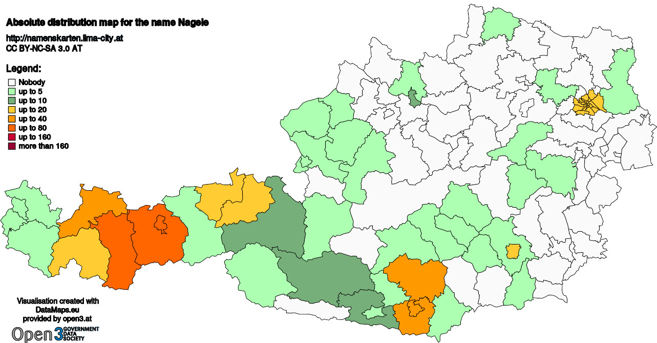 Absolute Distribution maps for surname Nagele