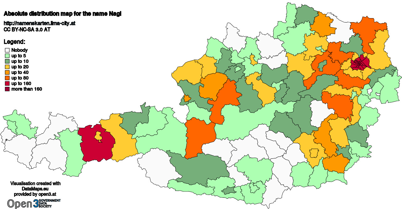 Absolute Distribution maps for surname Nagl