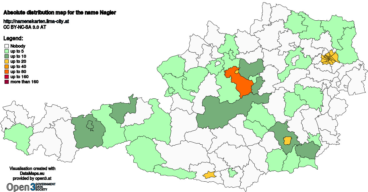 Absolute Distribution maps for surname Nagler